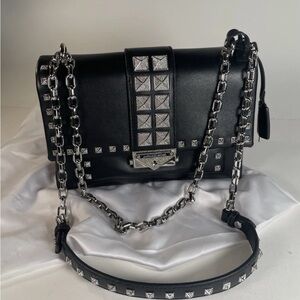 MICHAEL Michael Kors Black Shoulder Bag with Silver Accents